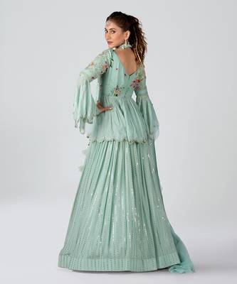 Sea Green Georgette Lehenga 4