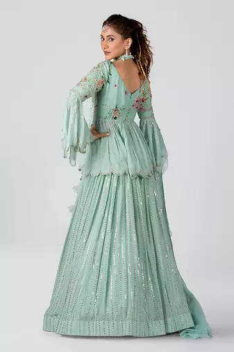 Sea Green Georgette Lehenga
