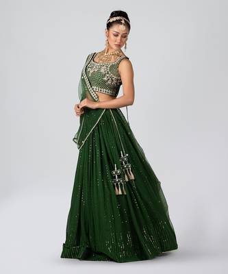 Green Georgette Lehenga 3
