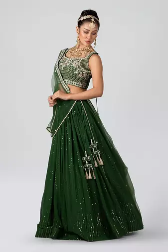 Green Georgette Lehenga