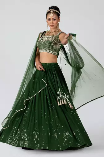Green Georgette Lehenga