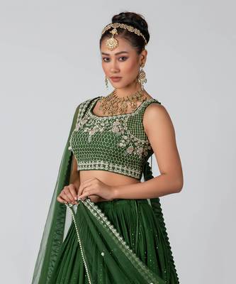Green Georgette Lehenga 5