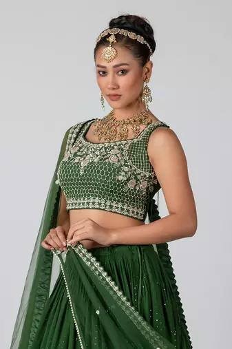 Green Georgette Lehenga