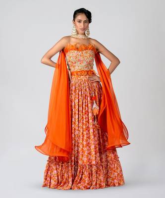 Orange Georgette Crepe Lehenga 1