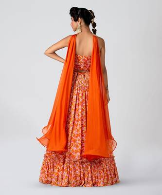 Orange Georgette Crepe Lehenga 2