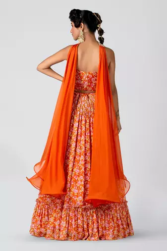Orange Georgette Crepe Lehenga