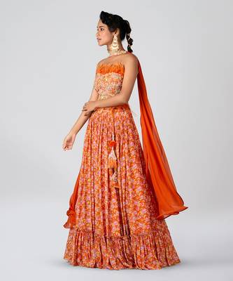 Orange Georgette Crepe Lehenga 3