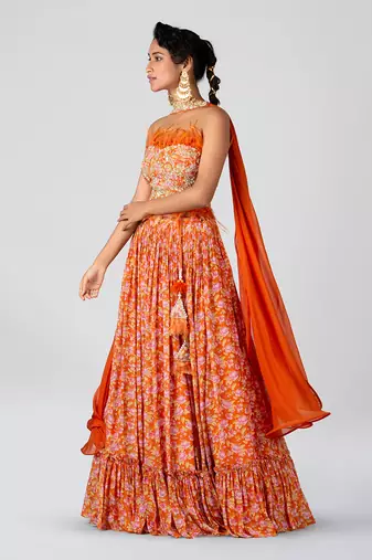 Orange Georgette Crepe Lehenga