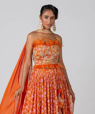 Orange Georgette Crepe Lehenga 4