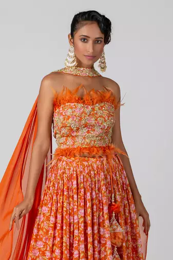 Orange Georgette Crepe Lehenga
