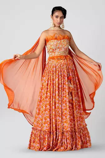 Orange Georgette Crepe Lehenga