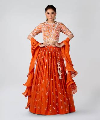 Orange Georgette Crepe Lehenga 1