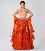 Orange Georgette Crepe Lehenga