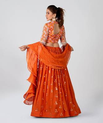 Orange Georgette Crepe Lehenga 2