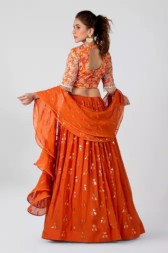 Orange Georgette Crepe Lehenga