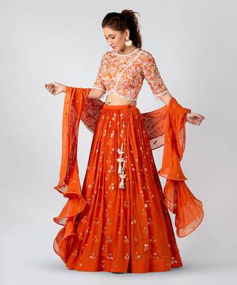 Orange Georgette Crepe Lehenga 3