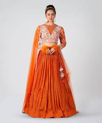 Orange Georgette Crepe Lehenga 1