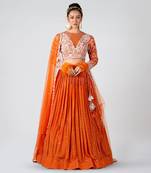 Orange Georgette Crepe Lehenga