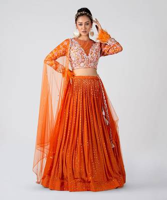 Orange Georgette Crepe Lehenga 2