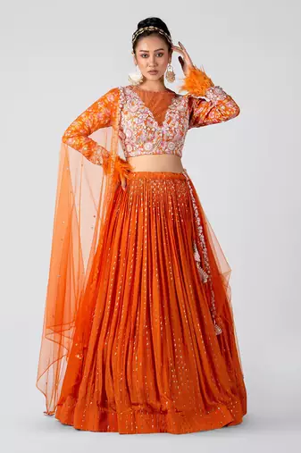 Orange Georgette Crepe Lehenga