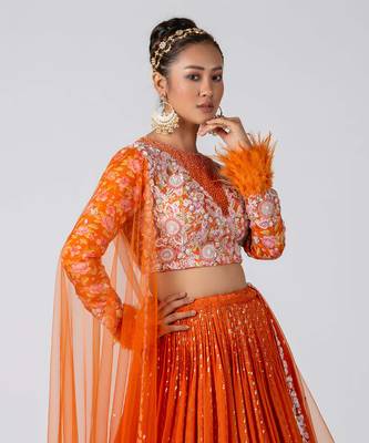 Orange Georgette Crepe Lehenga 3