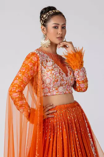 Orange Georgette Crepe Lehenga