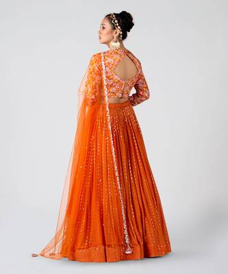Orange Georgette Crepe Lehenga 4