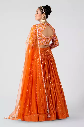 Orange Georgette Crepe Lehenga