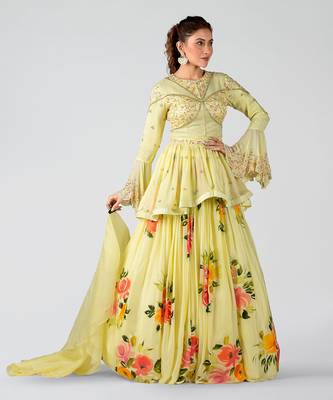 Orange Georgette Crepe Lehenga 1