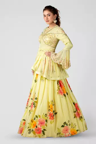 Orange Georgette Crepe Lehenga