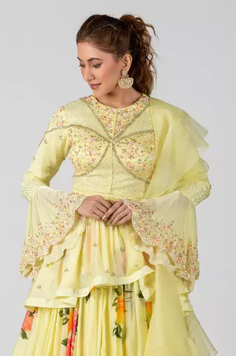 Orange Georgette Crepe Lehenga