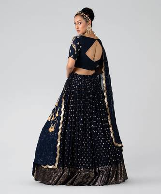 Navy Blue Georgette Lehenga 2