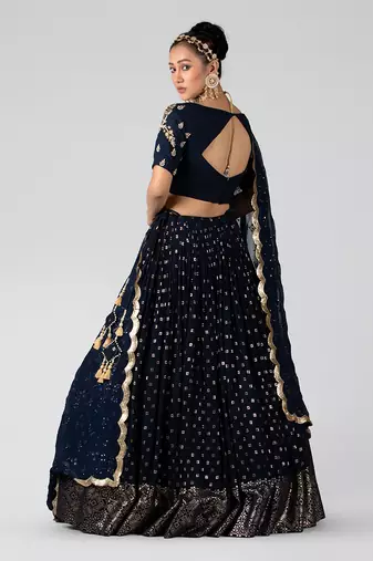 Navy Blue Georgette Lehenga
