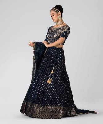 Navy Blue Georgette Lehenga 3