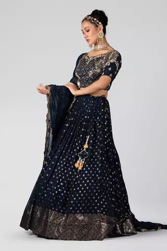 Navy Blue Georgette Lehenga