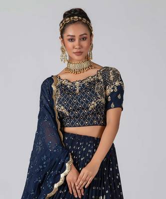 Navy Blue Georgette Lehenga 4