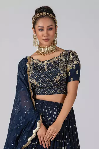 Navy Blue Georgette Lehenga