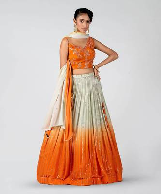 Orange Georgette Lehenga 3
