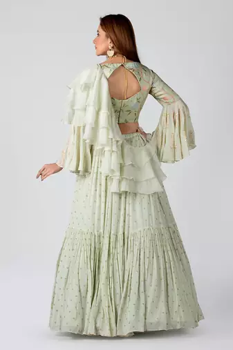Sea Green Georgette Lehenga