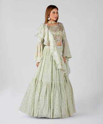 Sea Green Georgette Lehenga 3