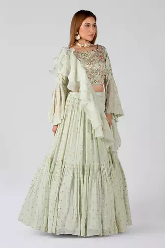 Sea Green Georgette Lehenga