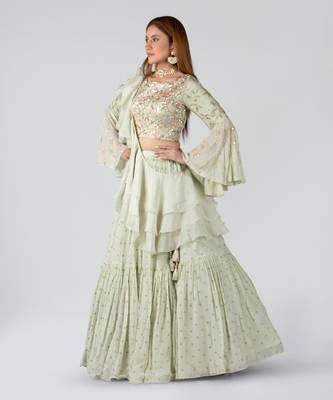 Sea Green Georgette Lehenga 4