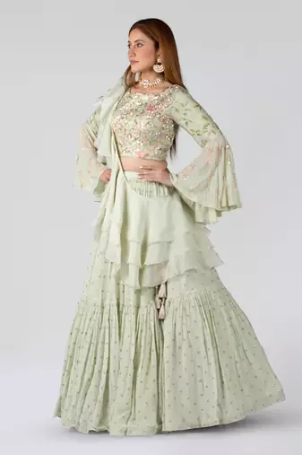 Sea Green Georgette Lehenga