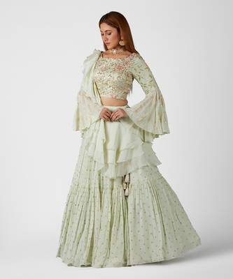 Sea Green Georgette Lehenga 5