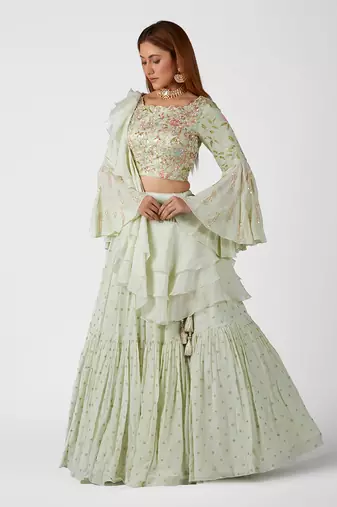 Sea Green Georgette Lehenga