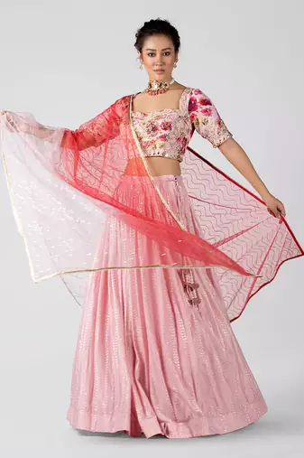 Pink Georgette Lehenga