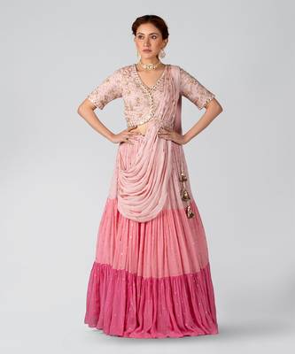 Pink Georgette Crepe Lehenga 1