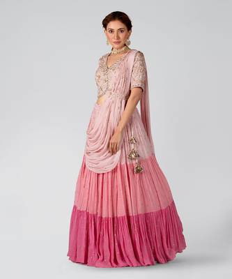 Pink Georgette Crepe Lehenga 3