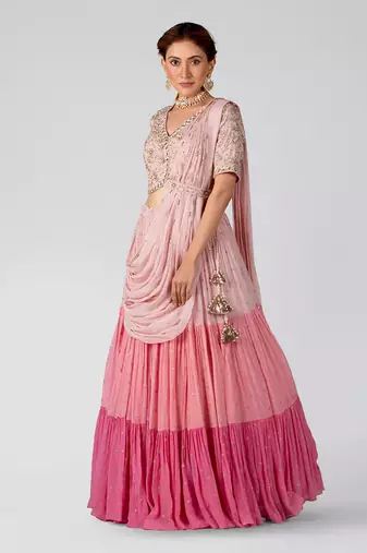 Pink Georgette Crepe Lehenga