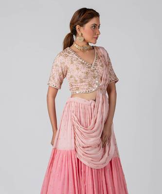 Pink Georgette Crepe Lehenga 4
